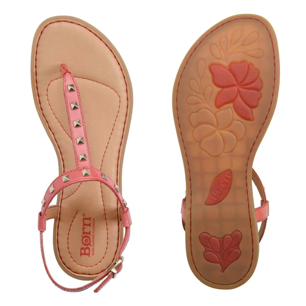 Born Adana Studded Leather Sandals orange Summer Flip Flops Studs - Picture 2 of 7